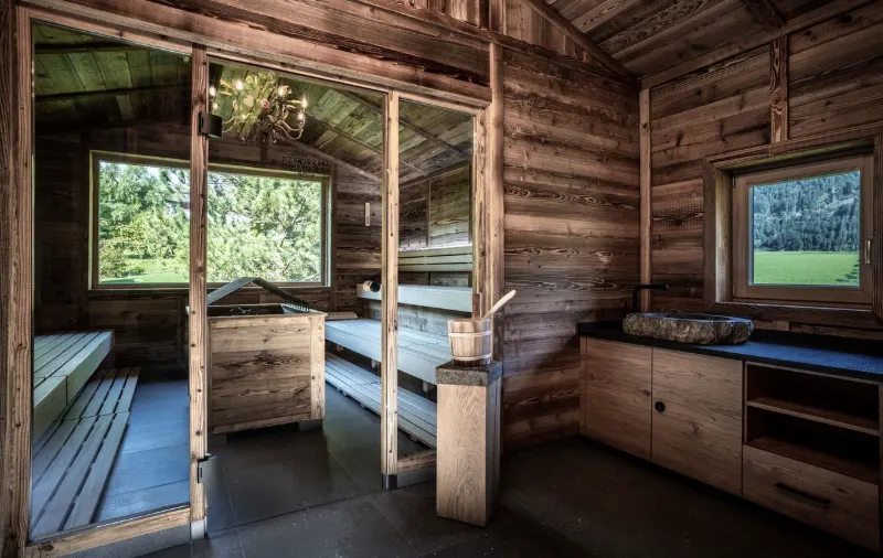 Wood-panelled sauna